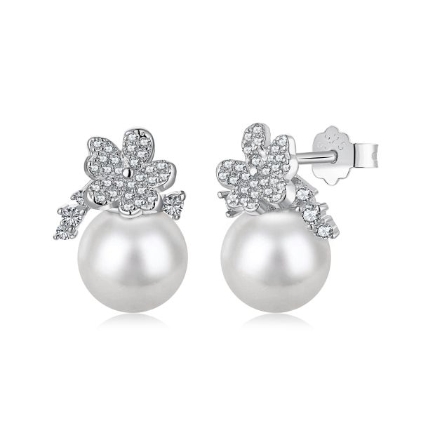 Perlen Ohrringe Blüte Silber 925